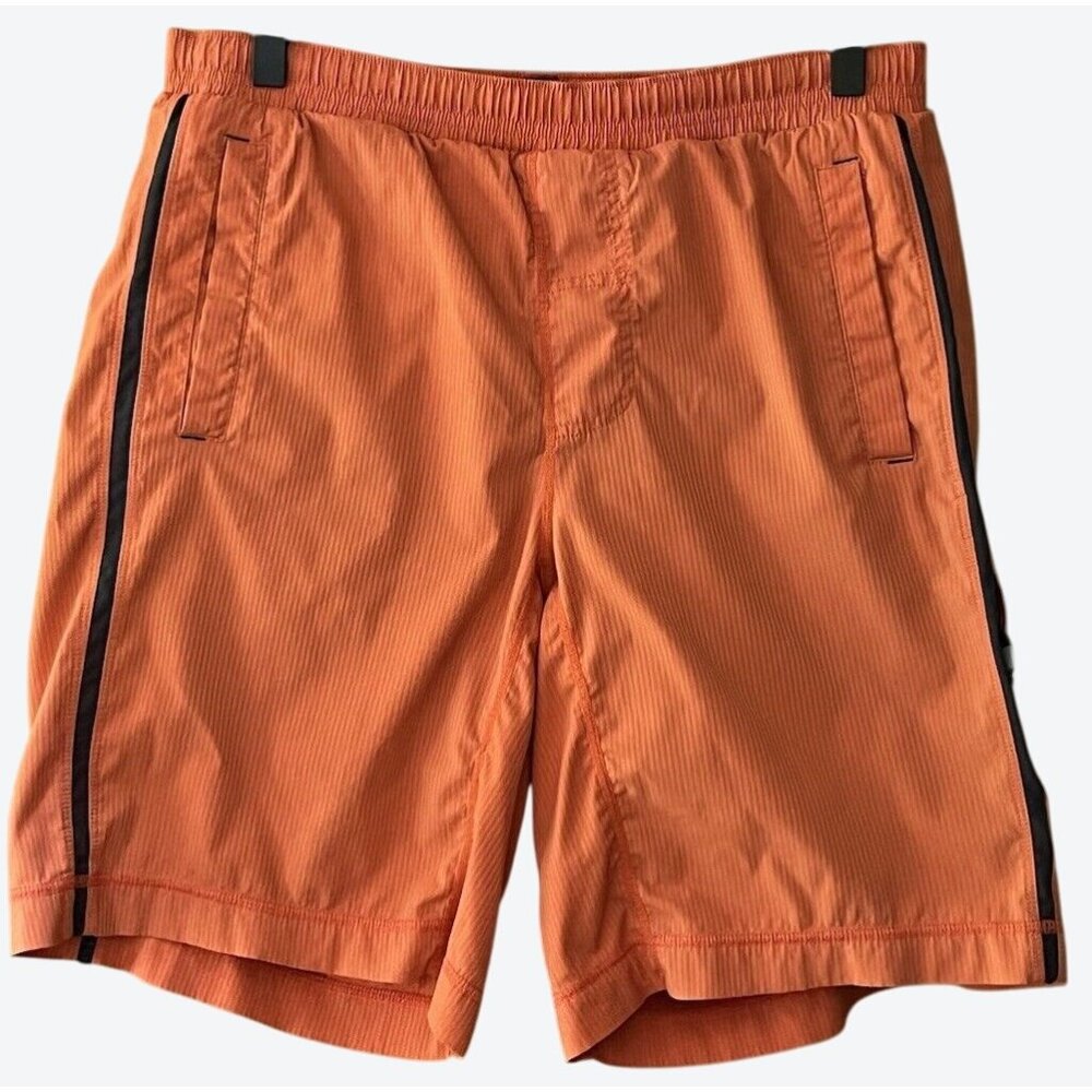 Lululemon Men's Small Muted Orange Black Lined Wet Dry Warm Shorts 30" x 9"